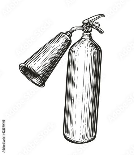 Fire extinguisher in vintage engraving style. Hand drawn sketch vector illustration