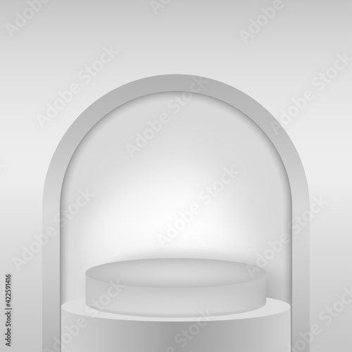 Round presentation podium with arch. Editable background vector