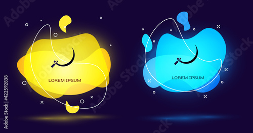 Black Sickle icon isolated on black background. Reaping hook sign. Abstract banner with liquid shapes. Vector