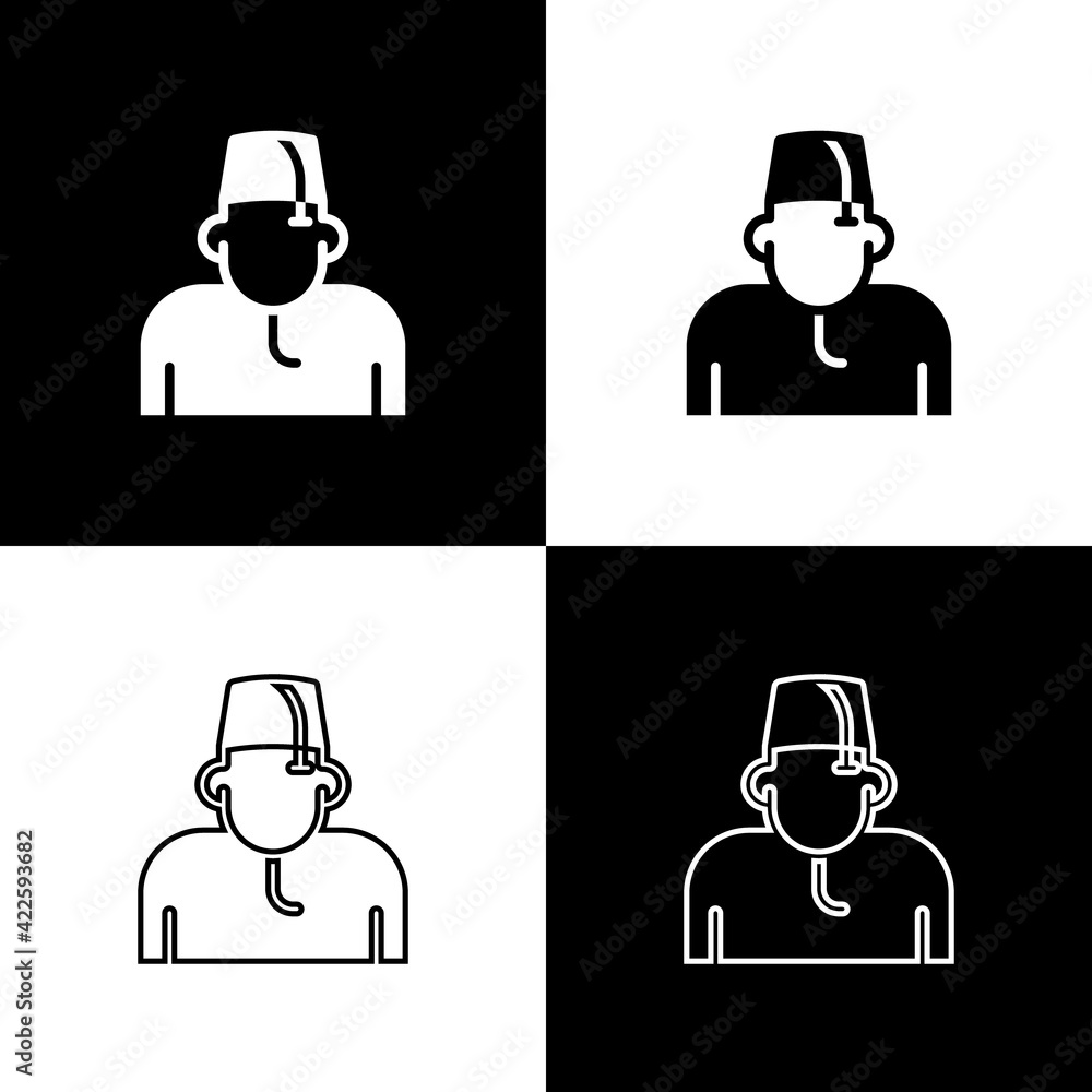 Set Muslim man icon isolated on black and white background. Vector Set Muslim man icon isolated on black and white background. Vector