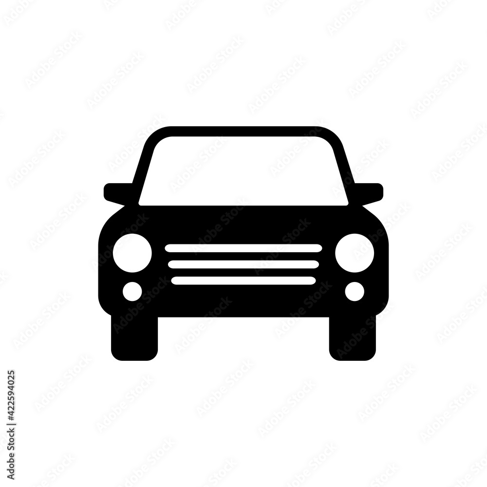 Car icon. Black silhouette. Front view. Vector simple flat graphic illustration. The isolated object on a white background. Isolate.