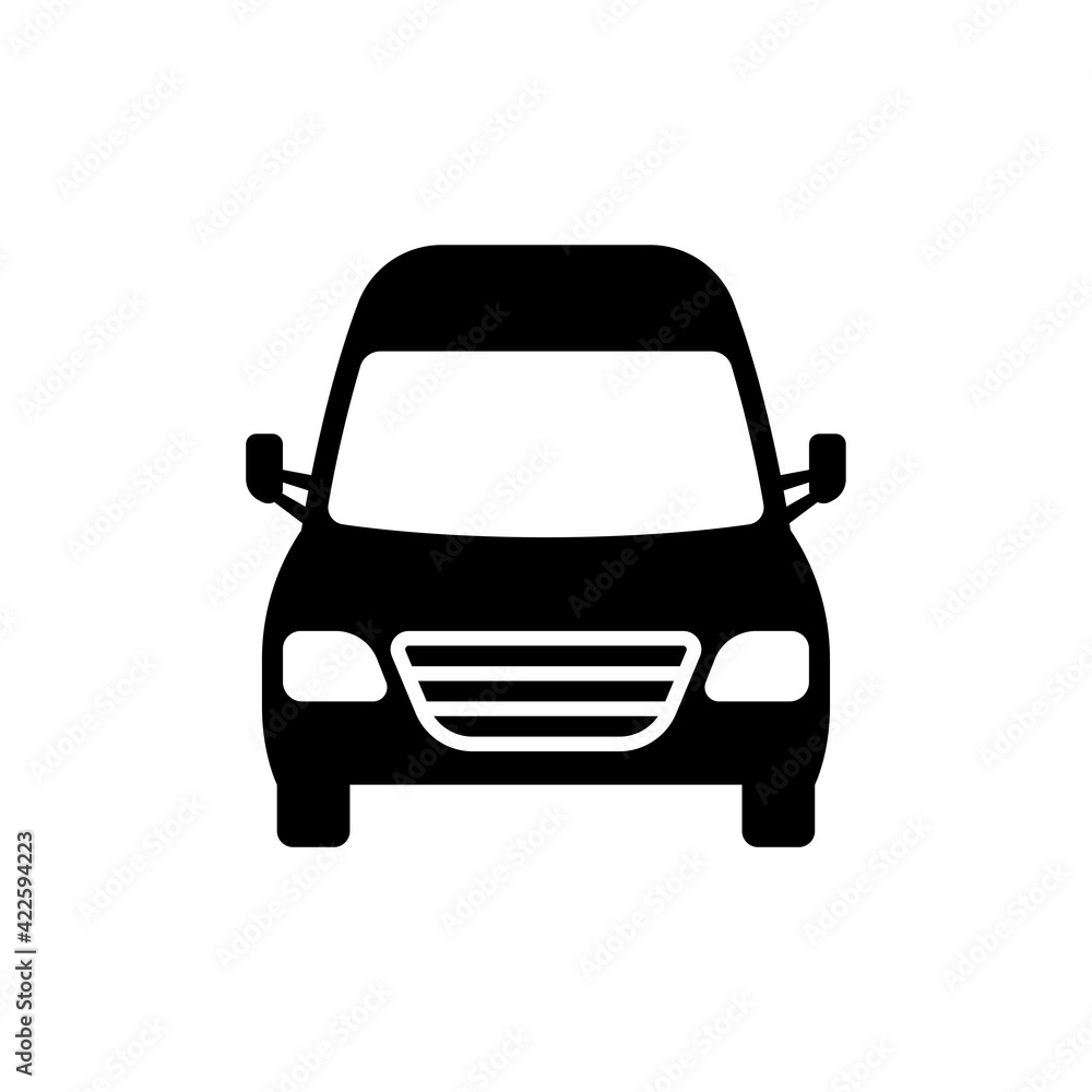 Van icon. Black silhouette. Front view. Vector simple flat graphic illustration. The isolated object on a white background. Isolate. Van icon. Black silhouette. Front view. Vector simple flat graphic illustration. The isolated object on a white background. Isolate.