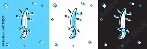 Set Arabian saber icon isolated on blue and white, black background. Vector
