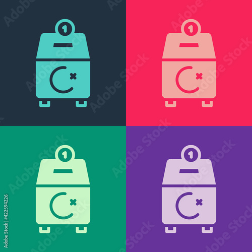 Pop art Donate or pay your zakat as muslim obligatory icon isolated on color background. Muslim charity or alms in ramadan kareem before eid al-fir. Vector