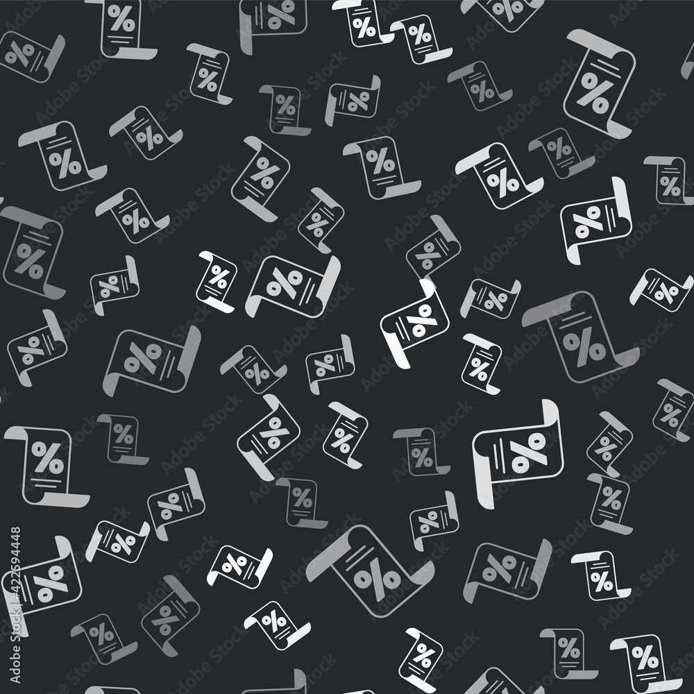 Grey Finance document icon isolated seamless pattern on black background. Paper bank document for invoice or bill concept. Vector Grey Finance document icon isolated seamless pattern on black background. Paper bank document for invoice or bill concept. Vector