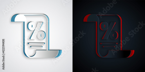 Paper cut Finance document icon isolated on grey and black background. Paper bank document for invoice or bill concept. Paper art style. Vector
