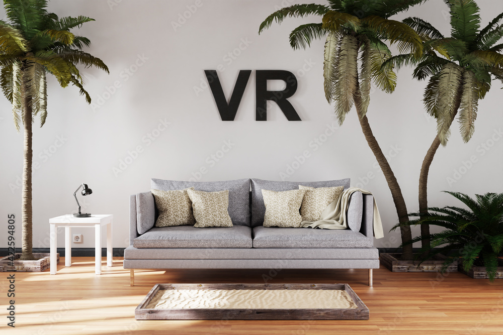 elegant living room interior with single vintage sofa between large ...