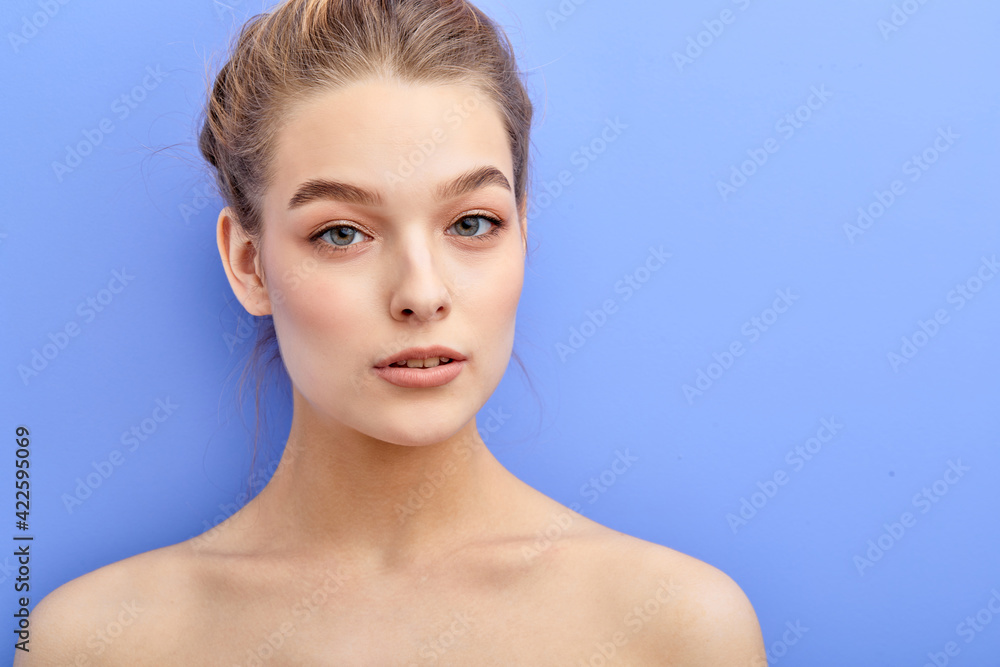 Beautiful woman with blue eyes, having healthy pure fresh face skin, natural make up fresh beauty model Beautiful woman with blue eyes, having healthy pure fresh face skin, natural make up fresh beauty model