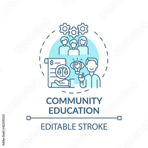 Community education concept icon. Legal services categories. Community learning in regard to responsibilities idea thin line illustration. Vector isolated outline RGB color drawing. Editable stroke