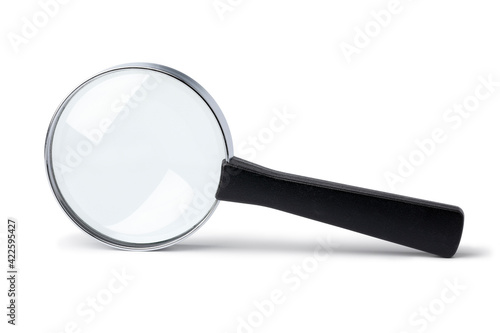 Single magnifying glass isolated on white background