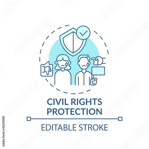 Civil rights protection concept icon. Legal services types. Legal protection of laws and rules that grant rights idea thin line illustration. Vector isolated outline RGB color drawing. Editable stroke