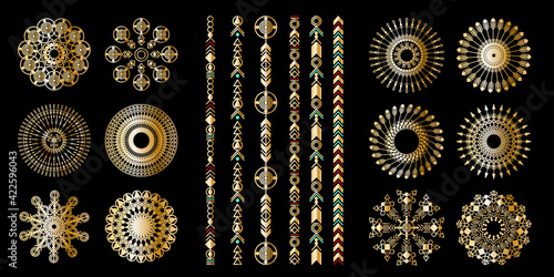 Tribal geometric gold pattern. Boho jewellery ornament. Vector design for stickers, tattoo, noteboot, bag, t-shirt.