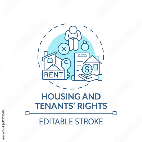 Housing and tenants rights concept icon. Legal services types. Series of laws prevent housing troubles idea thin line illustration. Vector isolated outline RGB color drawing. Editable stroke