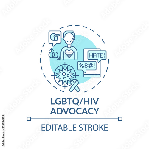 LGBTQ and HIV advocacy concept icon. Legal services types. Legal representation to people living with problems idea thin line illustration. Vector isolated outline RGB color drawing. Editable stroke