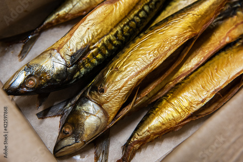 Smoked fish in craft paper ...