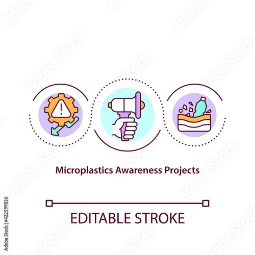 Microplastics awereness project concept icon. Ecology movement idea thin line illustration. Planet saving. Climate change. Global warming. Vector isolated outline RGB color drawing. Editable stroke