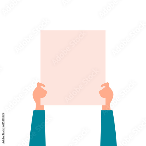 Blank banner in protest. People who went to a demonstration or meeting. The concept of protest, strike or revolution. Vector illustration. Flat style.