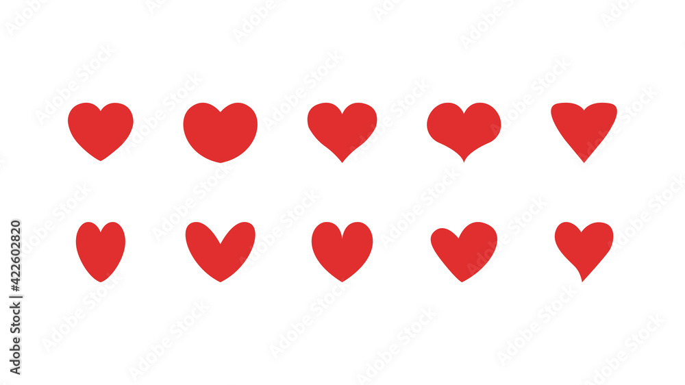 Set of hand-drawn hearts isolated on white background. Vector illustration