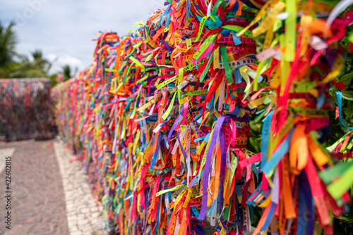 Close up Of Colorful Ribbons Against Clear Sky in Arraial D'Ajuda, Bahia, Brazil