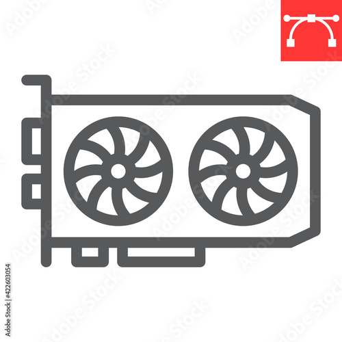 GPU card line icon, hardware and bitcoin mining, graphic card vector icon, vector graphics, editable stroke outline sign, eps 10.