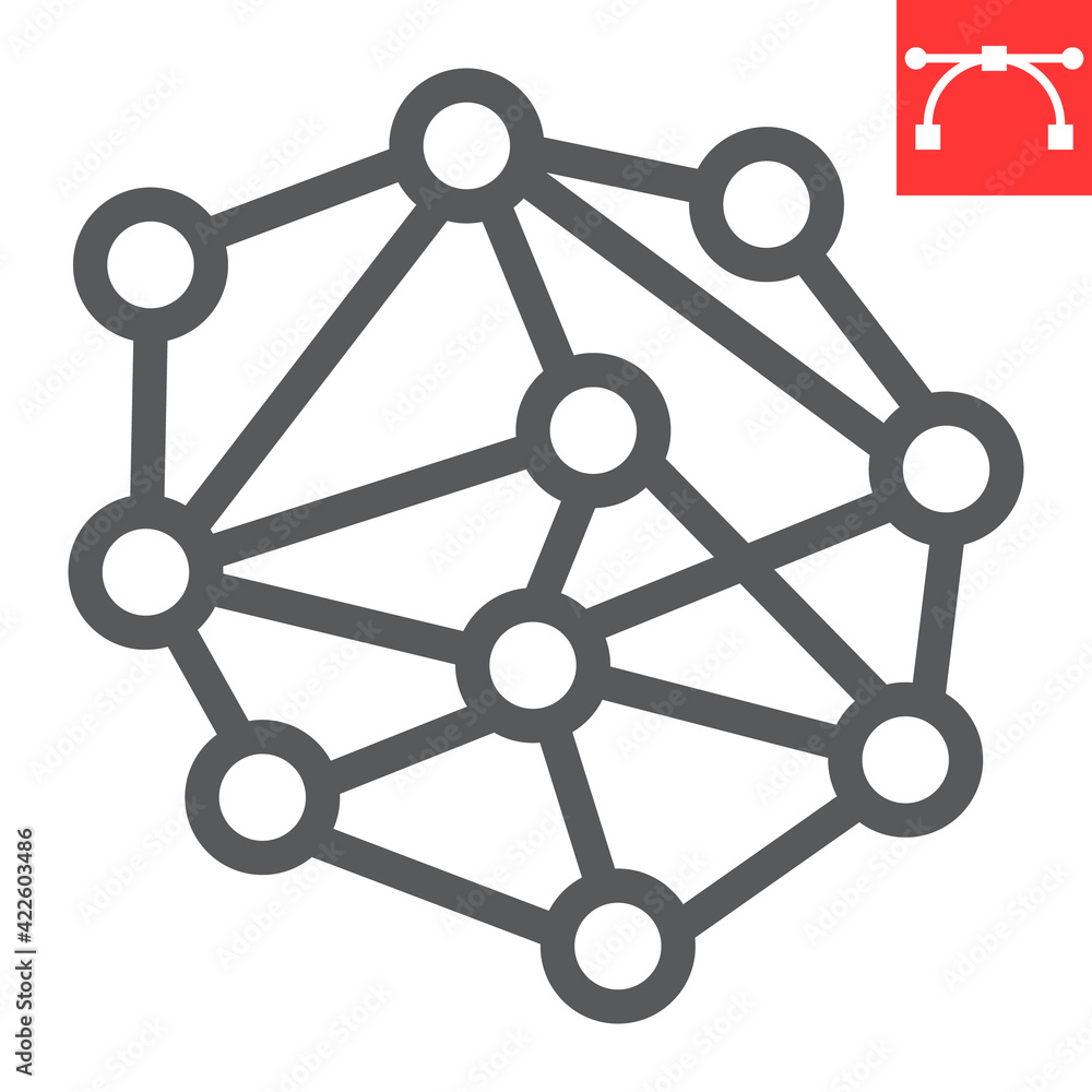 Distributed network line icon, connect and marketing, distribution network vector icon, vector graphics, editable stroke outline sign, eps 10. Distributed network line icon, connect and marketing, distribution network vector icon, vector graphics, editable stroke outline sign, eps 10.