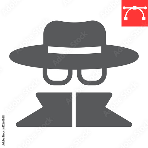 Spy agent glyph icon, anonymity and detective, incognito vector icon, vector graphics, editable stroke solid sign, eps 10.