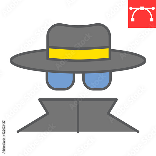 Spy agent color line icon, anonymity and detective, incognito vector icon, vector graphics, editable stroke filled outline sign, eps 10.