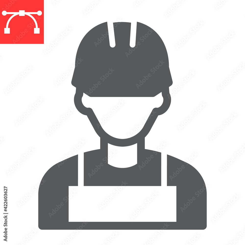 Construction worker glyph icon, engineer and repairman, miner vector icon, vector graphics, editable stroke solid sign, eps 10.