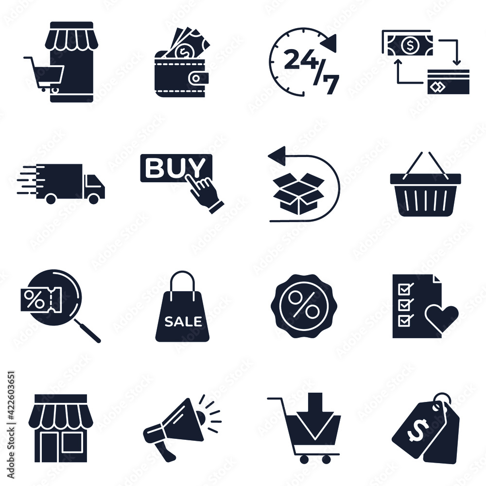 Naklejka premium Set of online shopping and delivery icon. E-commerce pack symbol template for graphic and web design collection logo vector illustration