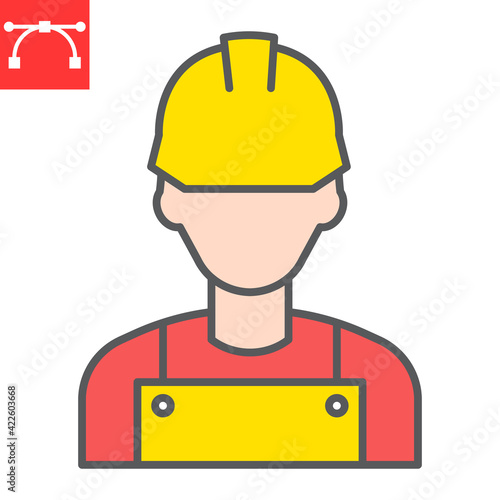 Construction worker color line icon, engineer and repairman, miner vector icon, vector graphics, editable stroke filled outline sign, eps 10.