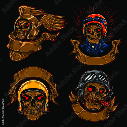 Skull bundle set with vintage retro style helmet