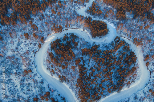 Aerial view of a heart shap...