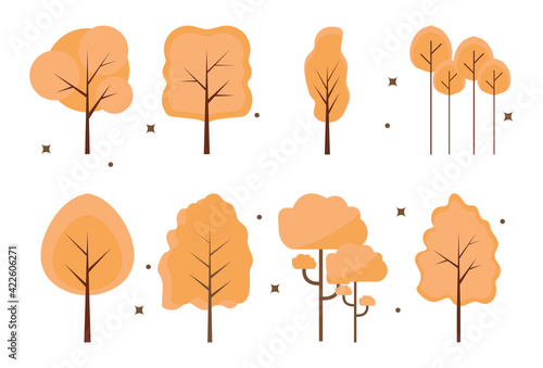 colorful autumn trees. Colorful yellow tree. Forest green branches, autumn yellow tree vector illustration
