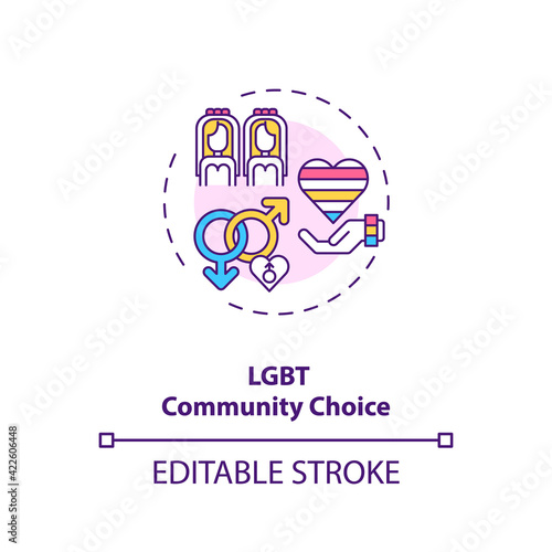 Lgbt community choice concept icon. Homosexual relationship, wedding, family ideas thin line illustration. Lesbian and gay couple tolerance vector isolated outline RGB color drawing. Editable stroke