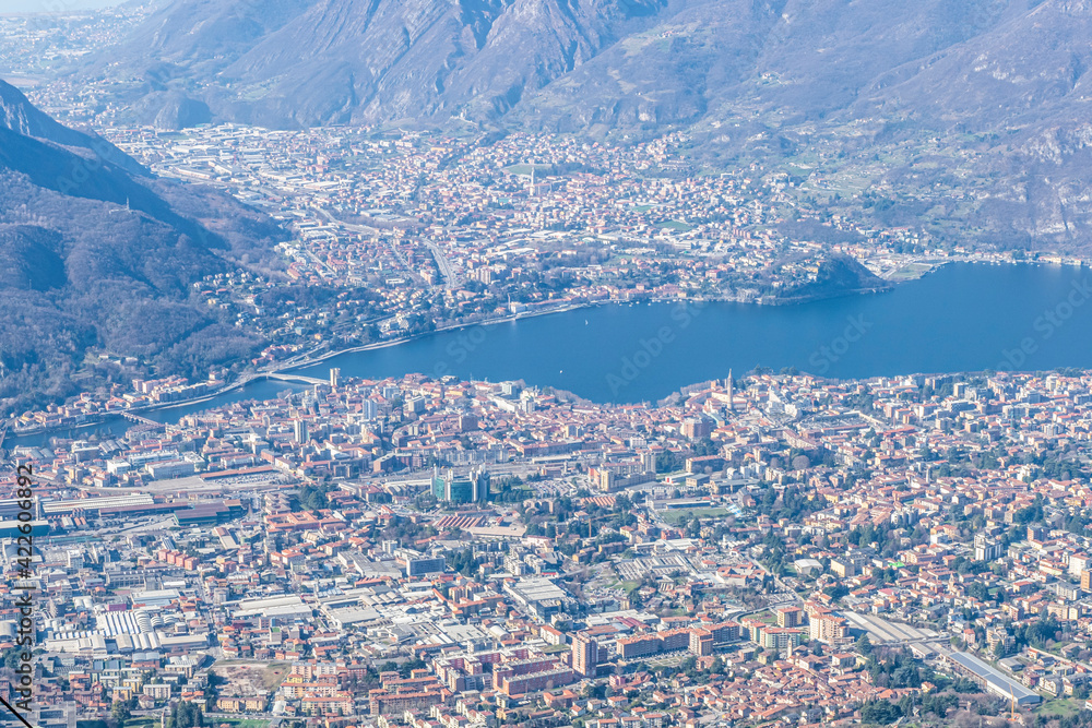Aerial view of Lecco and his lake