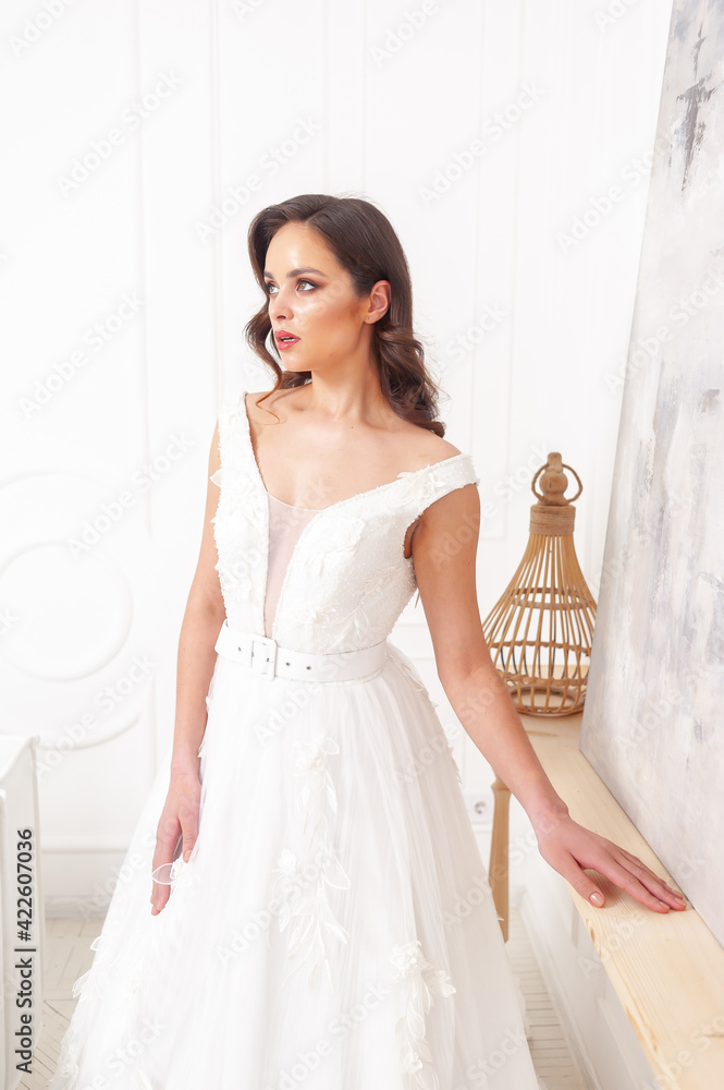 Beautiful bride before wedding ceremony in church Beautiful bride before wedding ceremony in church