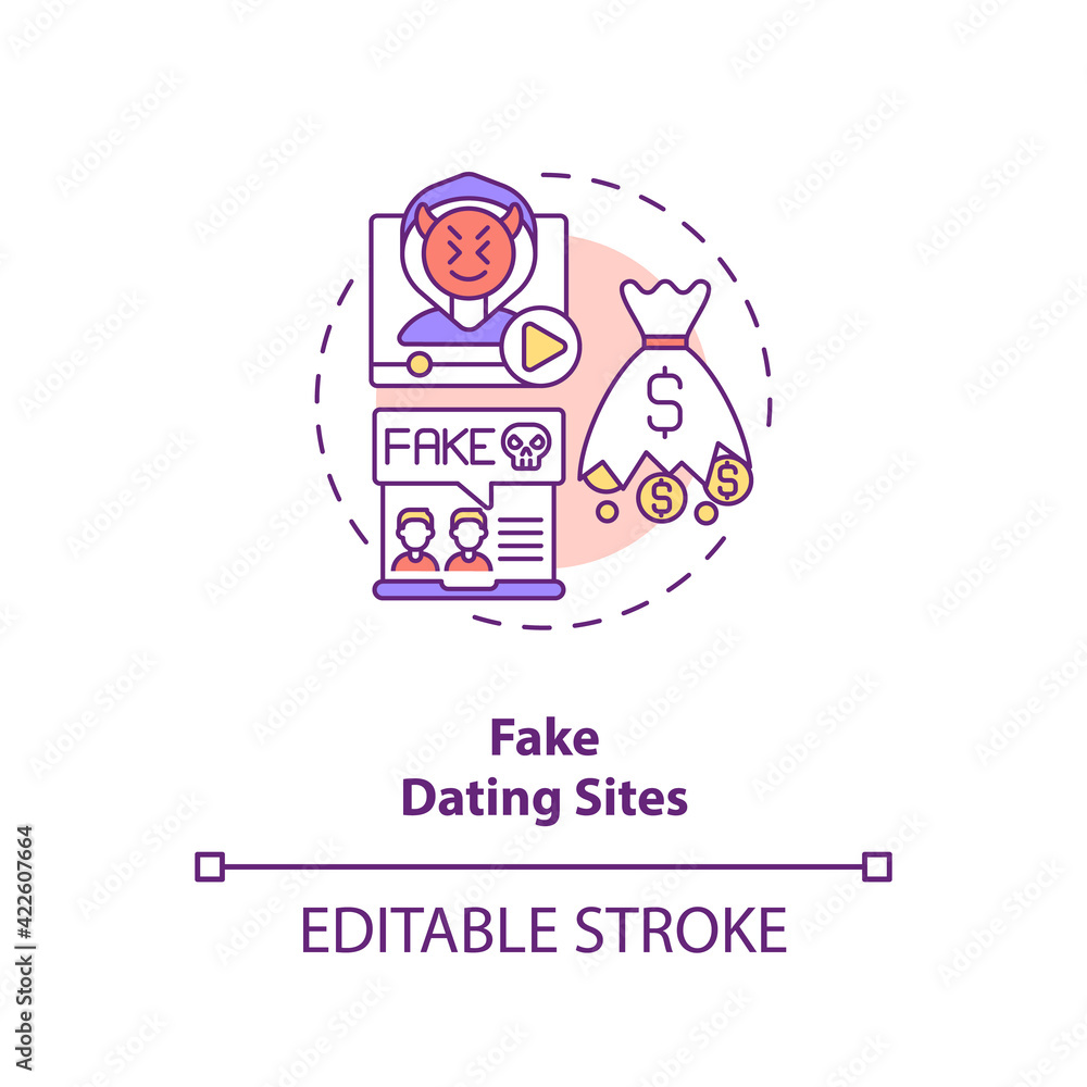 Fototapeta premium Fake dating website concept icon. Hackers creating non-existing site to steal money idea thin line illustration. Avoid app scammers isolated outline RGB color drawing. Editable stroke