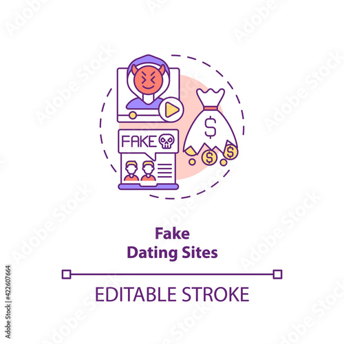Fake dating website concept icon. Hackers creating non-existing site to steal money idea thin line illustration. Avoid app scammers isolated outline RGB color drawing. Editable stroke