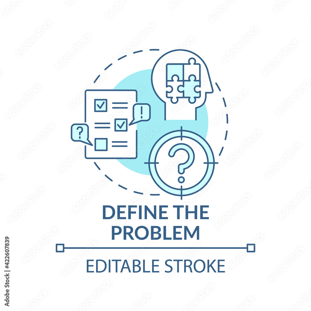 Define the problem blue concept icon. Diagnose system. Analyzing in