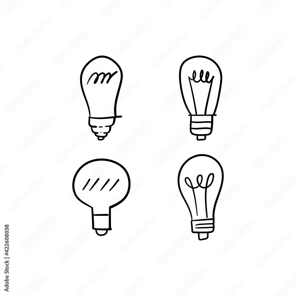 Light bulb doodle collection. Set of hand drawn electric lamp. Symbol of idea, innovation and solution. Light bulb doodle collection. Set of hand drawn electric lamp. Symbol of idea, innovation and solution.