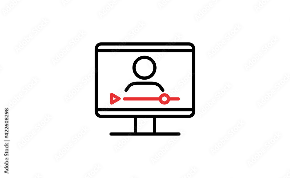 Video conference icon. People on computer screen. Home office. Digital communication. Internet teaching media. Video conference icon. People on computer screen. Home office. Digital communication. Internet teaching media.