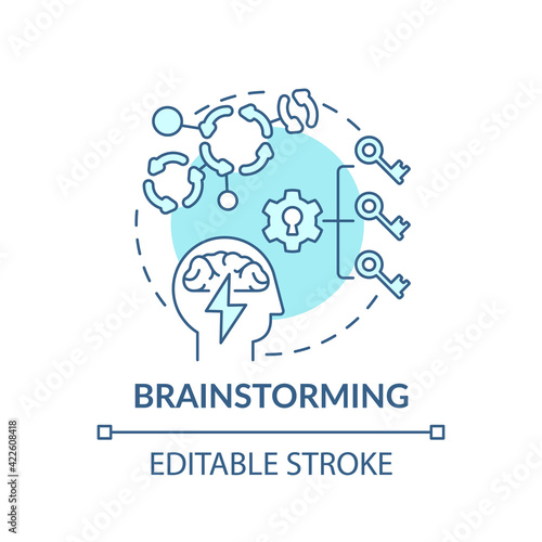 Brainstorming blue concept icon. Creative thinking. Method for finding innovative solution. Problem solving idea thin line illustration. Vector isolated outline RGB color drawing. Editable stroke