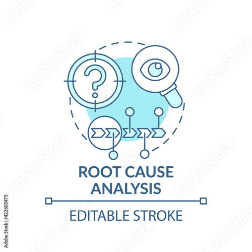 Root cause analysis blue concept icon. Work productivity. Performance efficiency. Problem evaluation, solution idea thin line illustration. Vector isolated outline RGB color drawing. Editable stroke