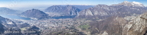 Extra wide view of the Lake of Lecco  and the Lake of Garlate and the sorrounding mountains