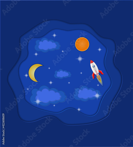 sky and clouds paper cut art banner vector illustration