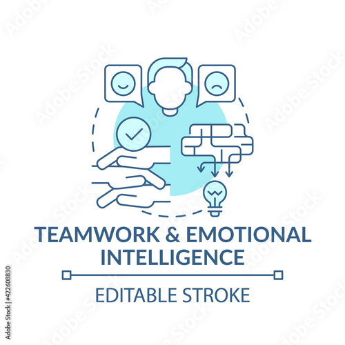 Teamwork and emotional intelligence blue concept icon. Communication strategy. Problem solving idea thin line illustration. Vector isolated outline RGB color drawing. Editable stroke
