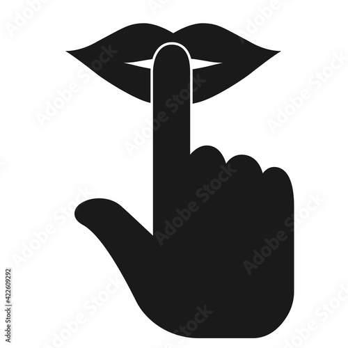 index finger on lips or mouth icon, be quiet or silent symbol vector illustration