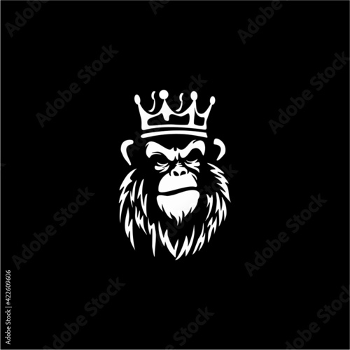 Vector illustration of ape head in crown, 
isolated image, on a white background
