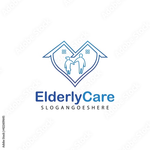 Elderly healthcare heart shaped logo. Nursing home sign