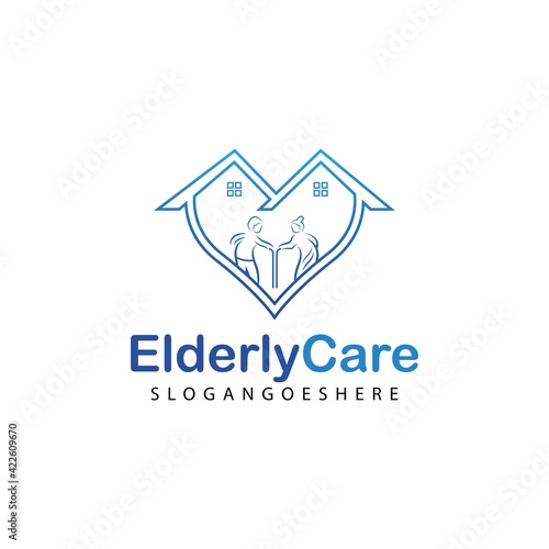 Elderly healthcare heart shaped logo. Nursing home sign